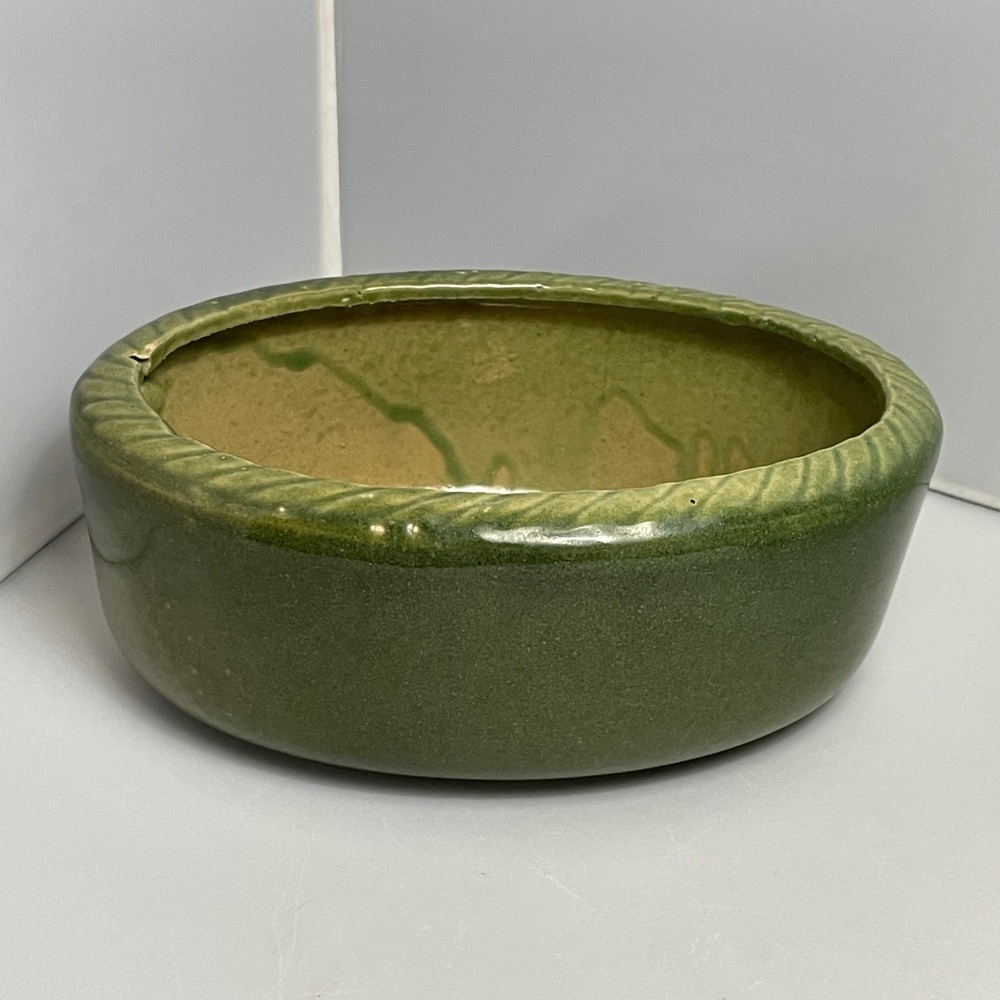 Vintage Glazed Ceramic Green Planter Pot‎ Oval Shaped